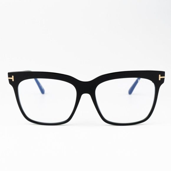 NEW Tom Ford FT5768-B 001 Shiny Black Blue Block Square Women Eyeglasses TF 5768 - Picture 2 of 10